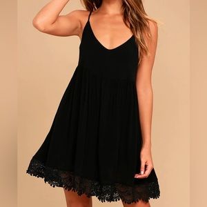 Lulus Rhiannon Black Lace Babydoll Dress NWT